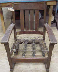 Oak Mission Style Rocking Chair as it came into our shop less seat upholstry.